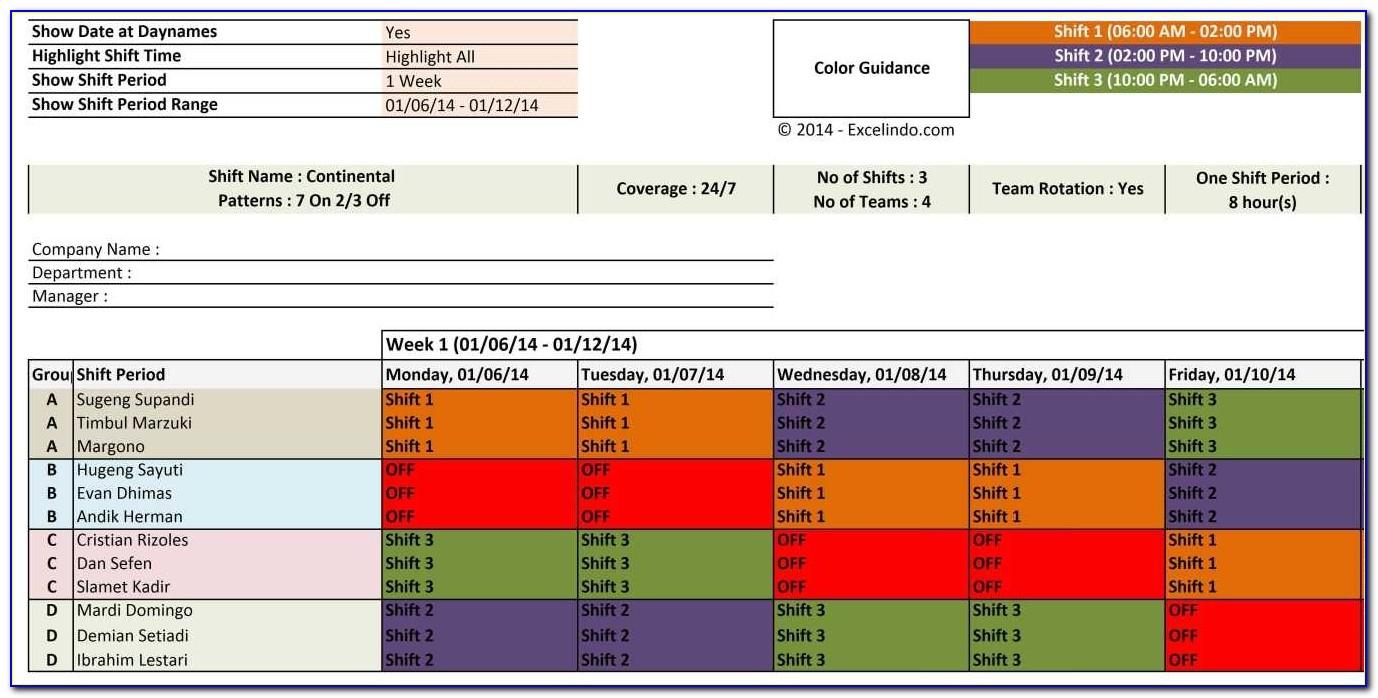 Employee Work Schedule Excel Template
