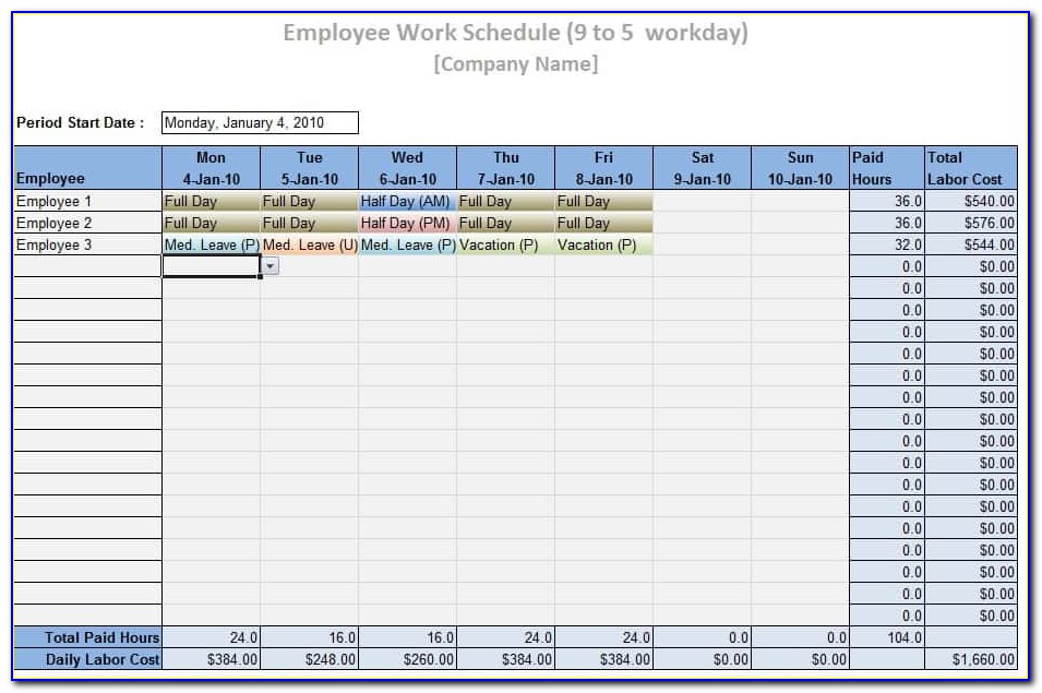 Employee Work Schedule Template Word