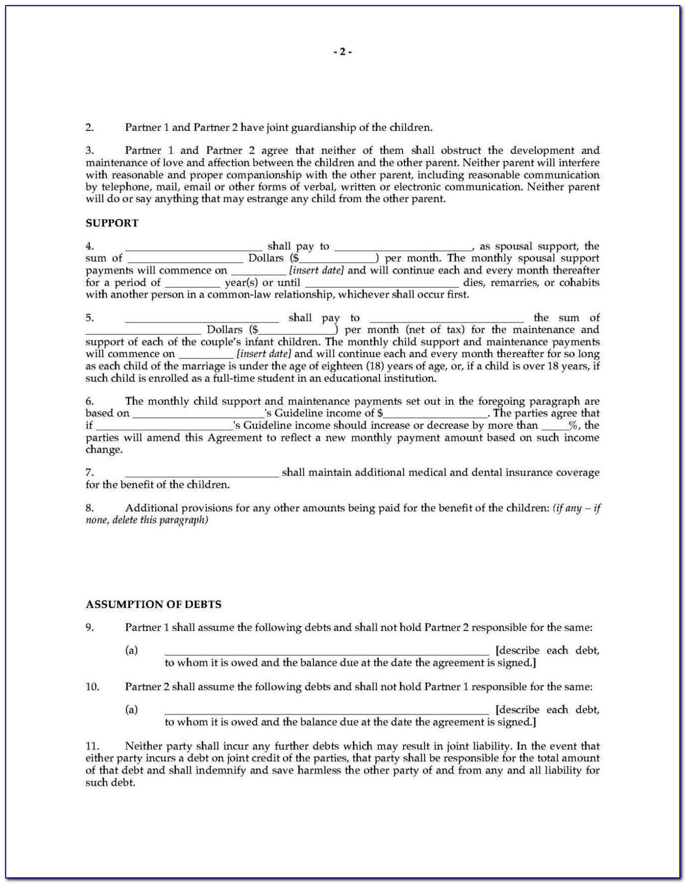 Free Common Law Separation Agreement Template Ontario