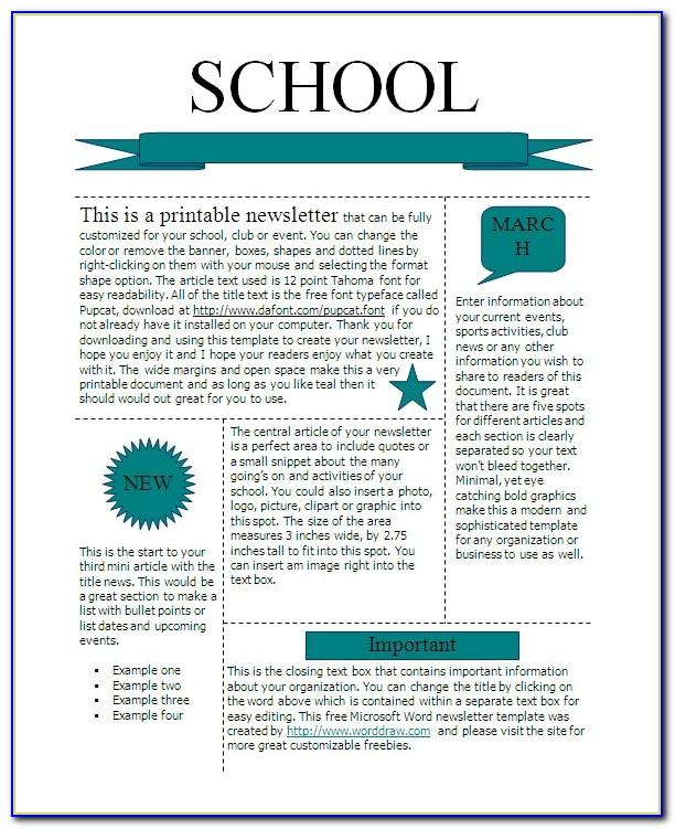 Free Editable School Newsletter Templates For Word
