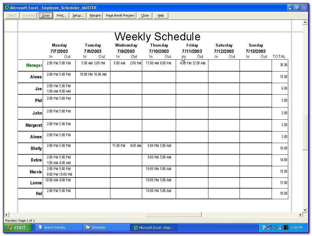 Free Employee Schedule Template Monthly