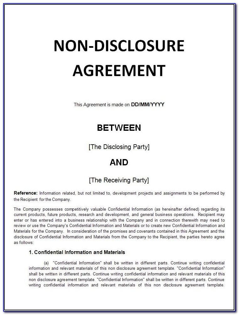 Free Standard Non Disclosure Agreement Template