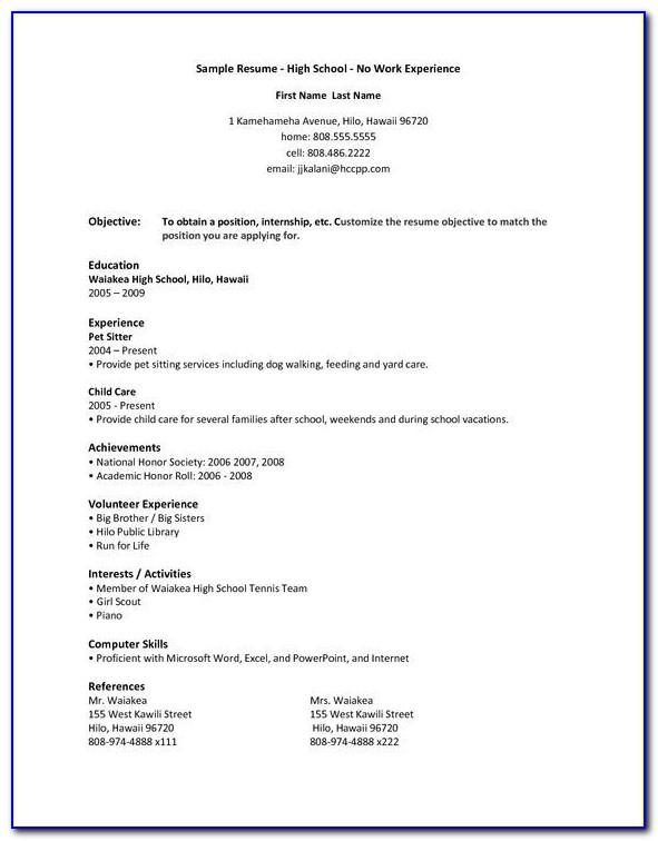 High School Student Resume Format With No Work Experience