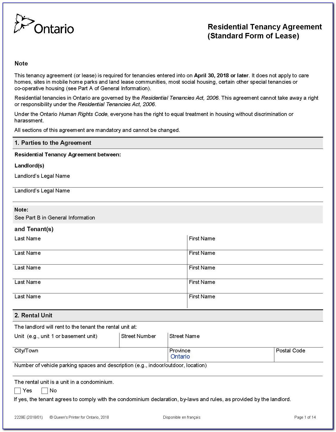 New Standard Lease Form Ontario