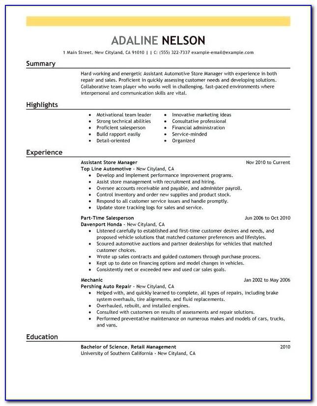 Retail Store Manager Resume Format Download