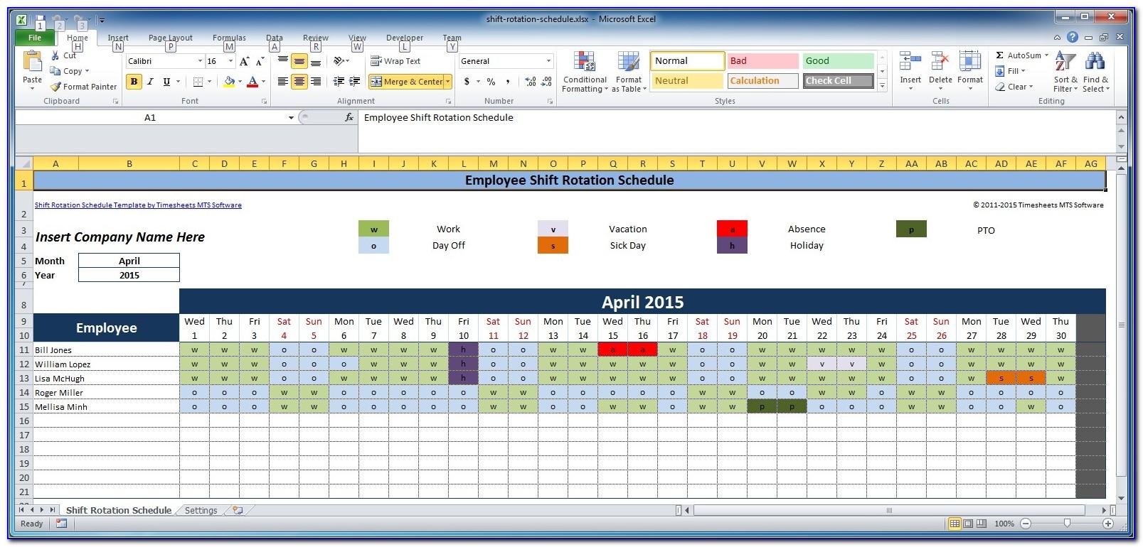 Rotating Shift Schedule Template Free