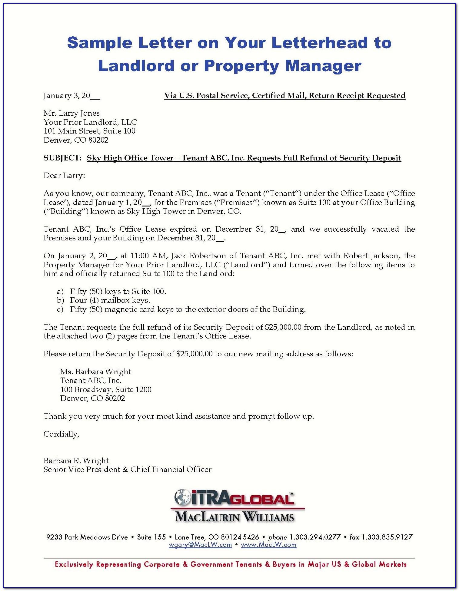Security Deposit Refund Letter Template