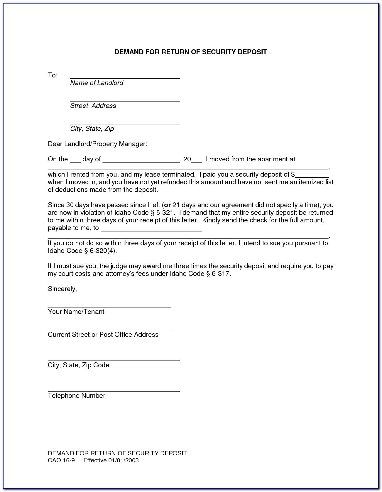 Security Deposit Refund Letter To Tenant Template