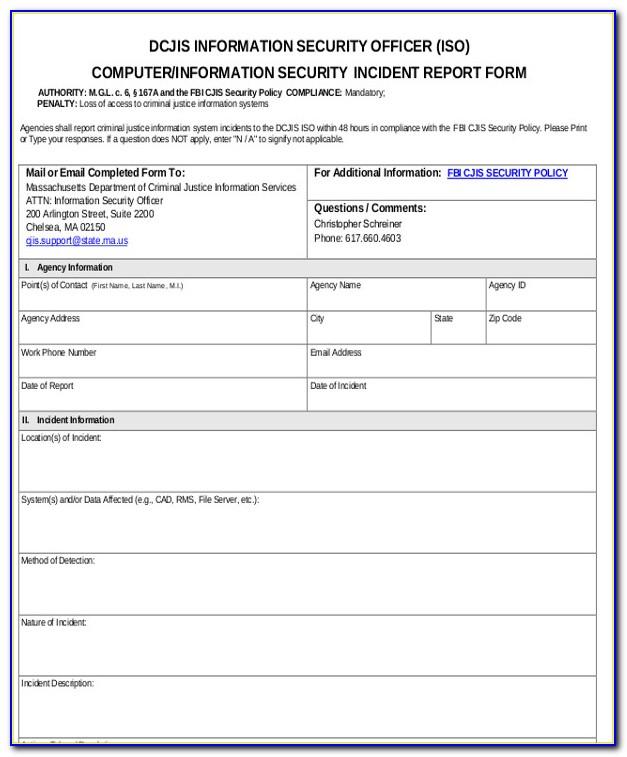 Security Guard Incident Report Template Wor