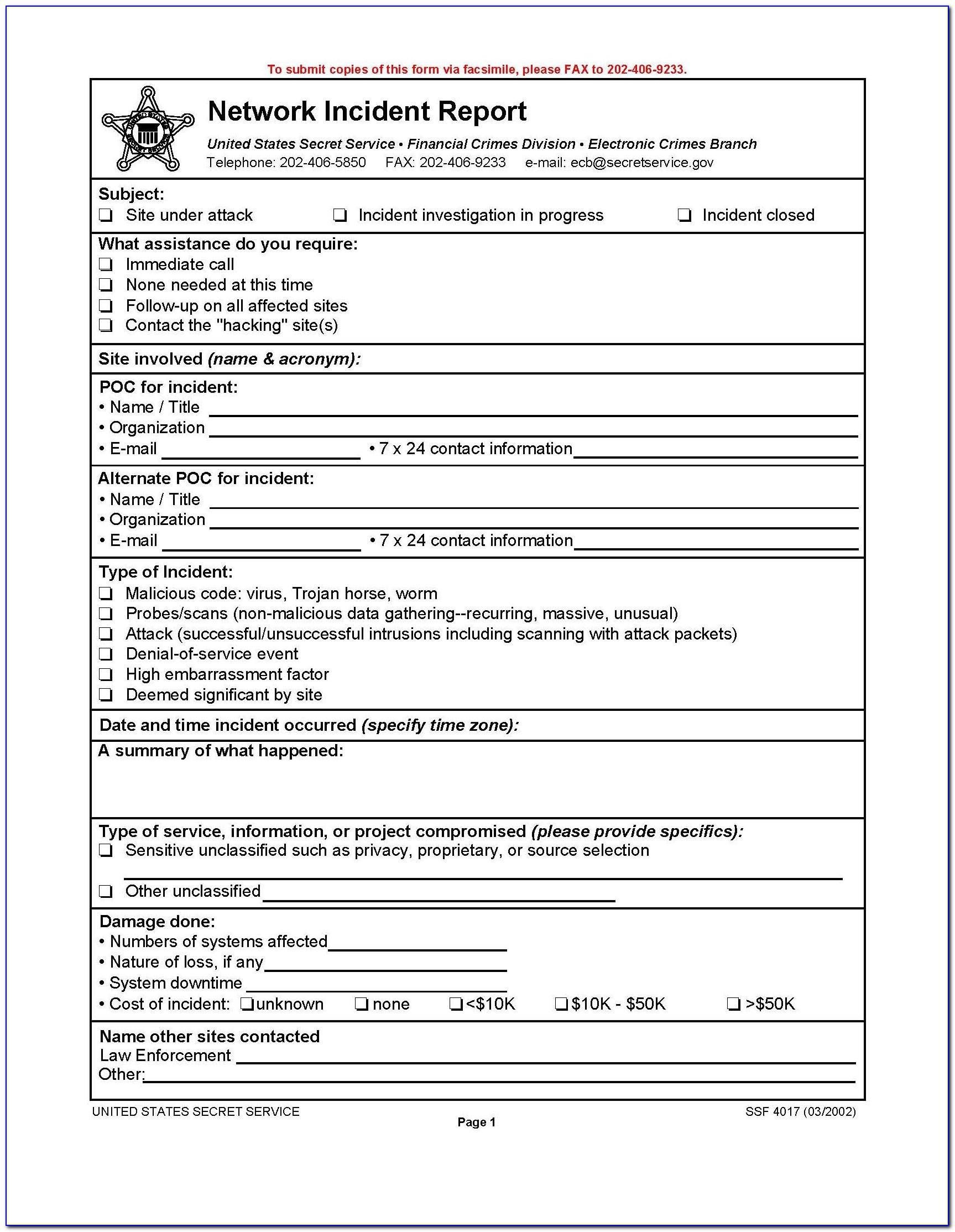 Security Incident Report Form Example