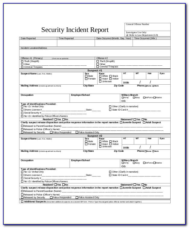 Security Incident Report Form Template