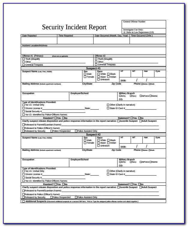 Security Incident Report Format Sample