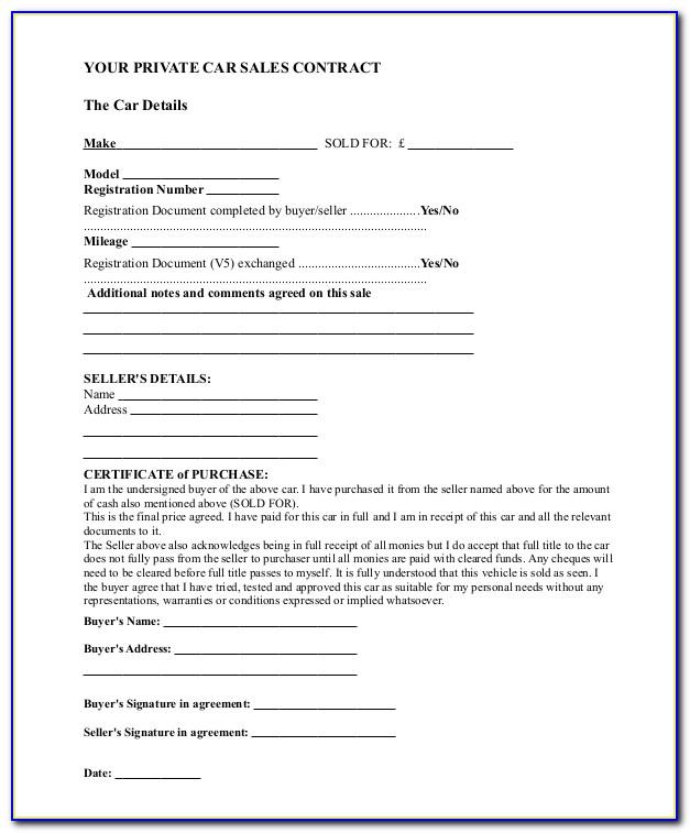 Selling Car Agreement Form Uk