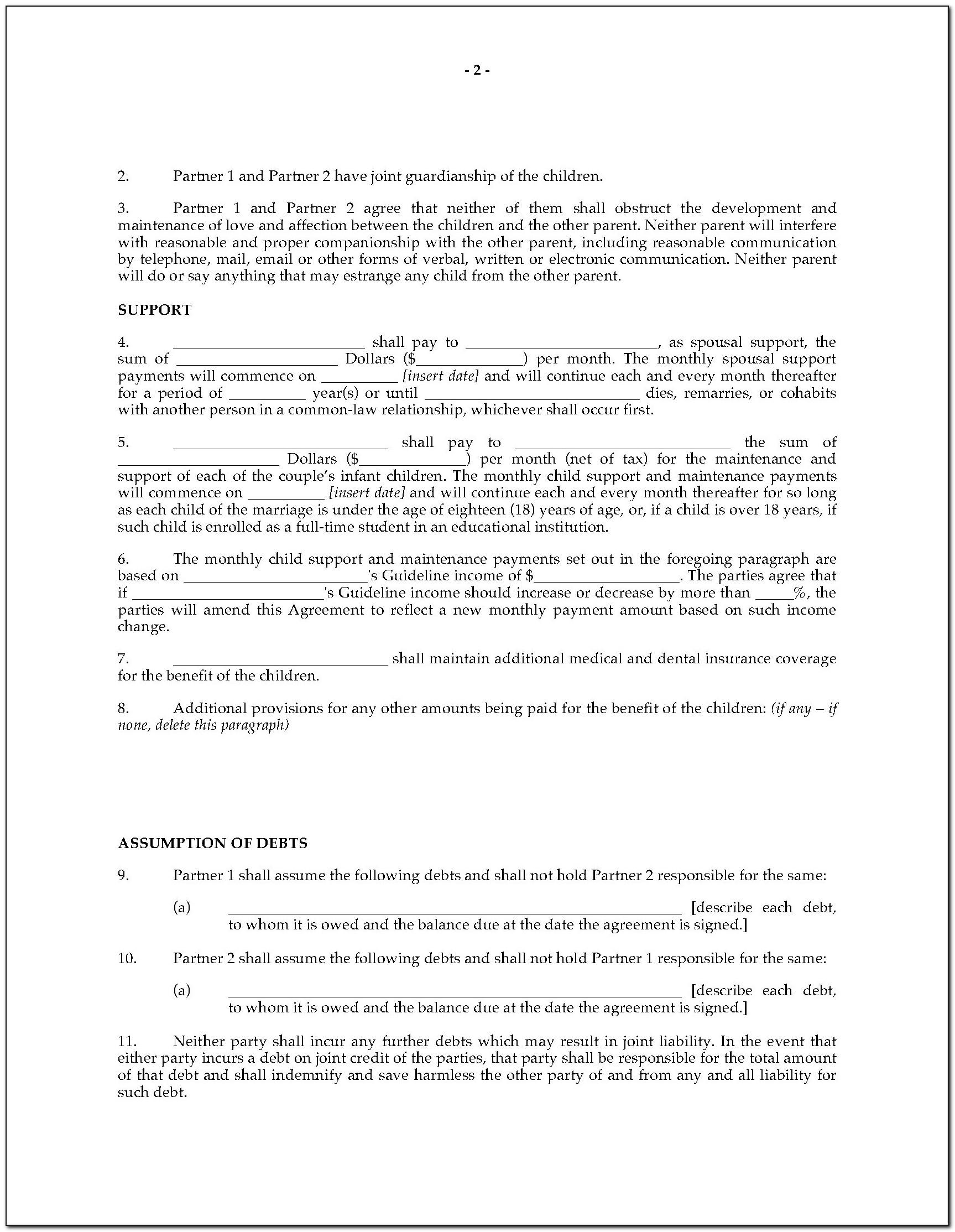 Separation Agreement Template Nc