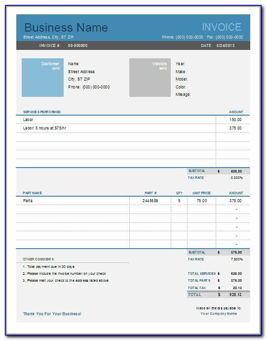 Service Invoice Template Excel 2003
