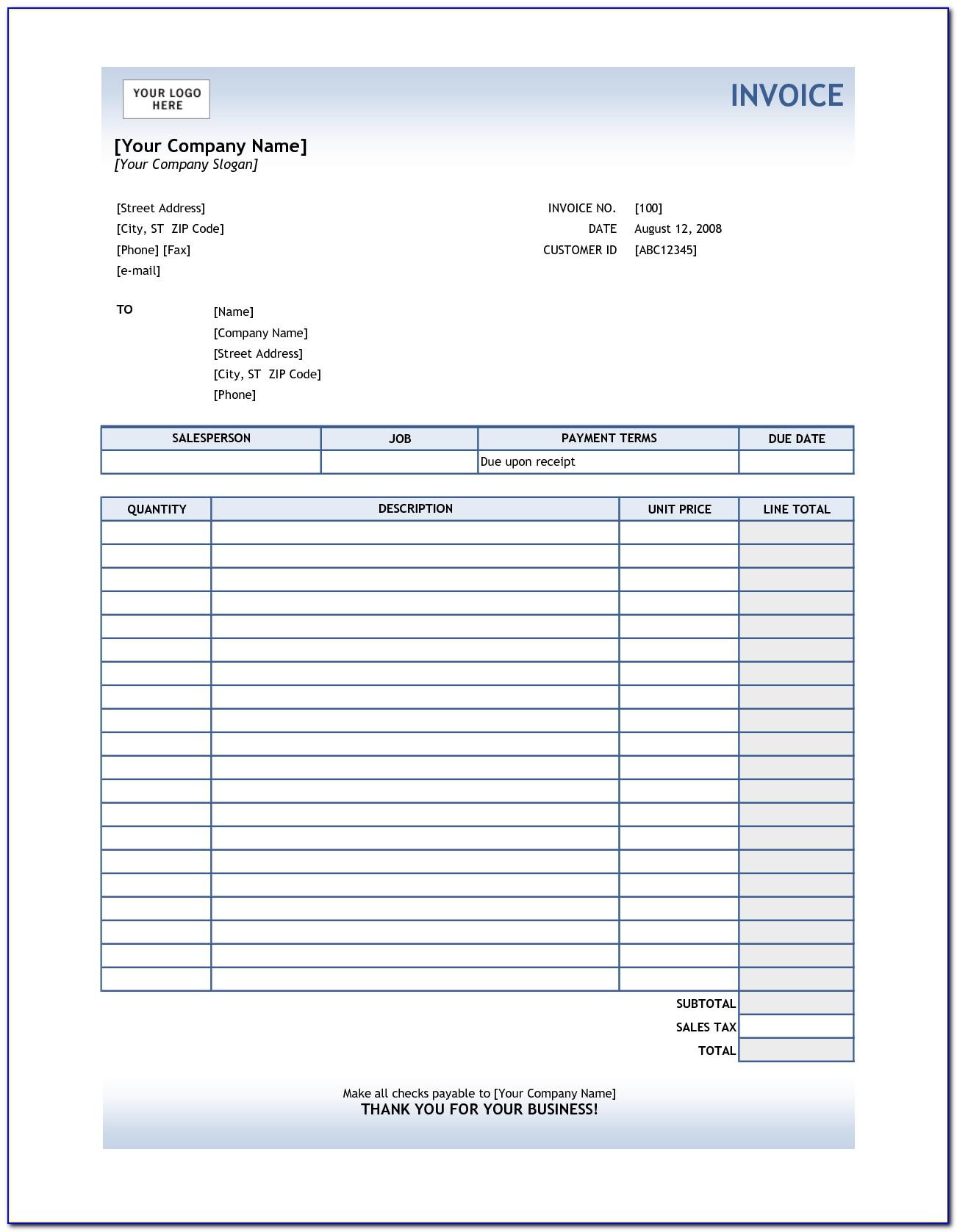 Service Invoice Template Word Doc