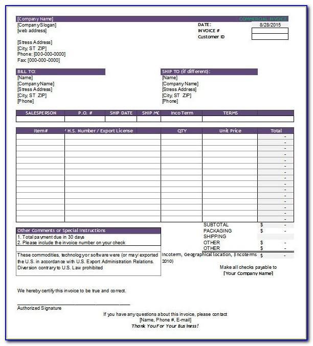 Shipping Invoice Format In Word