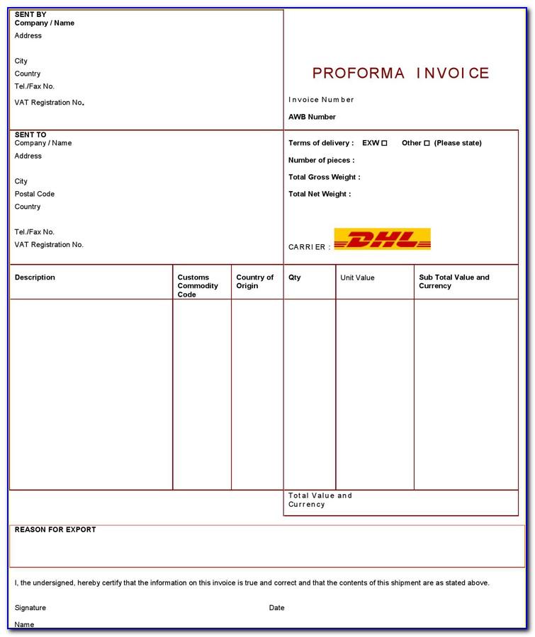 Shipping Invoice Template Dhl