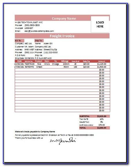 Shipping Invoice Template Uk