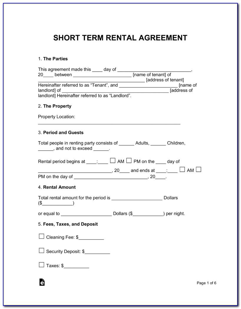 Short Term Vacation Rental Agreement Template