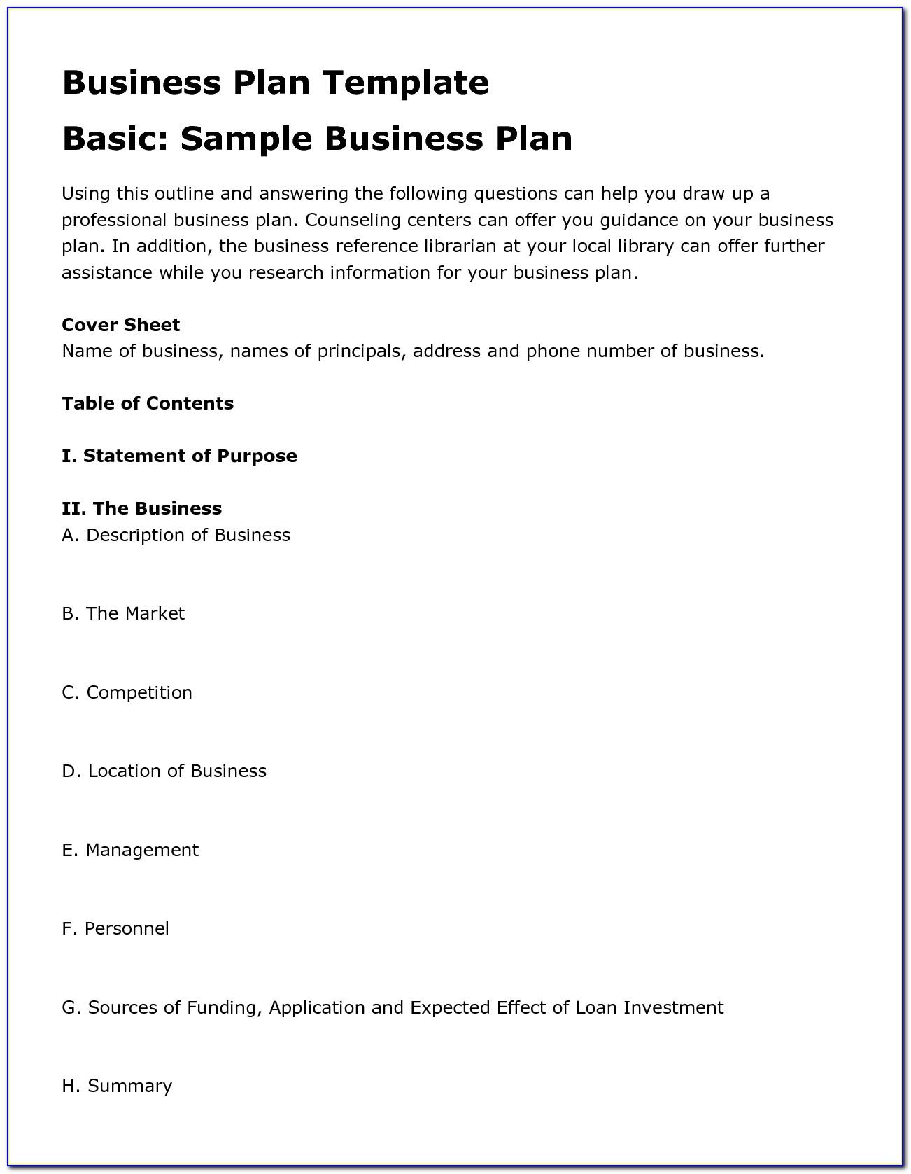 Simple Business Plan Template For Highschool Students