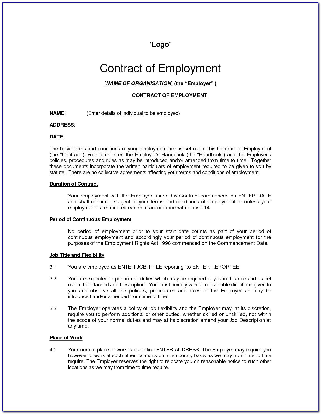 Simple Employment Contract Sample Word
