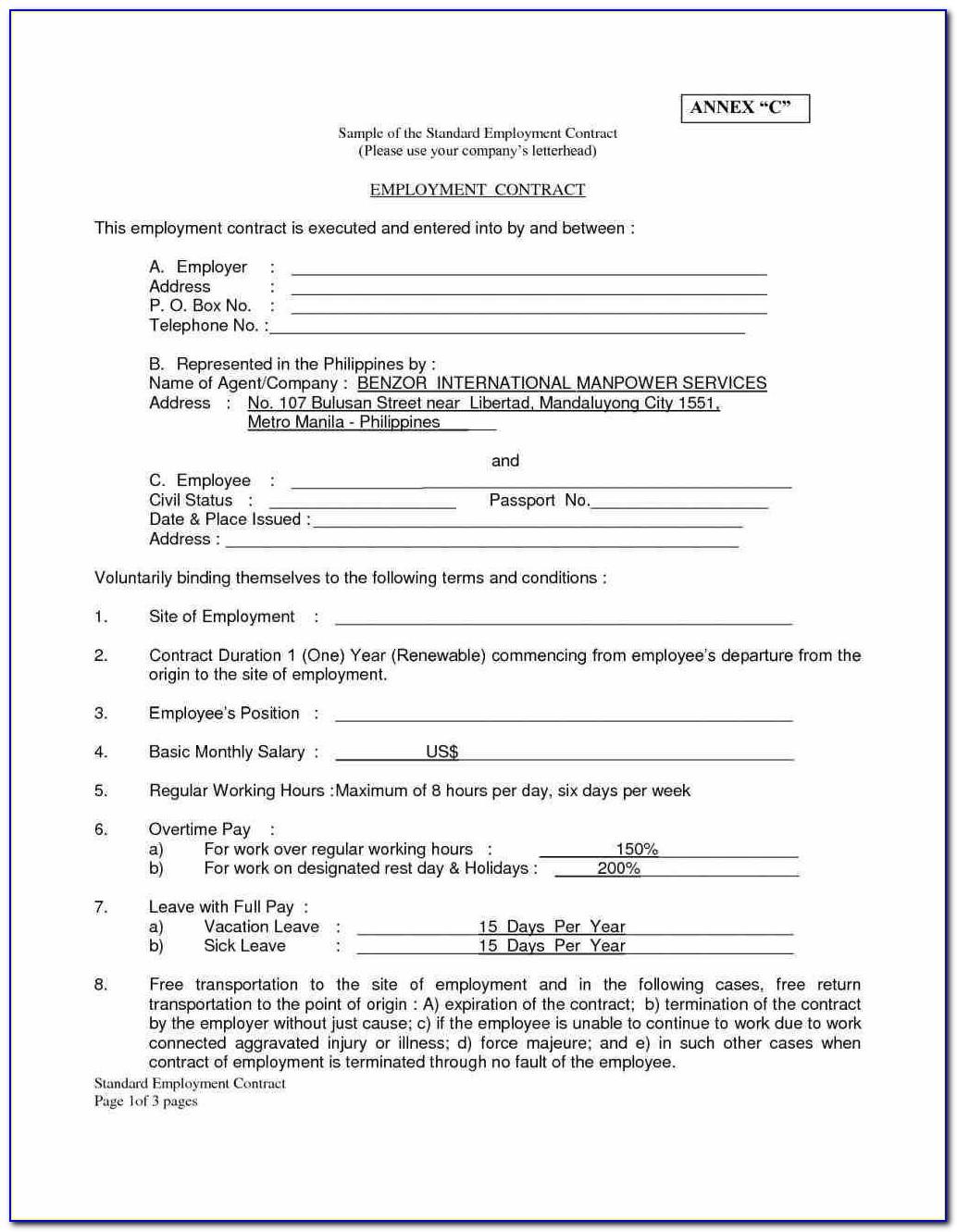 Simple Employment Contract Template Free Uk