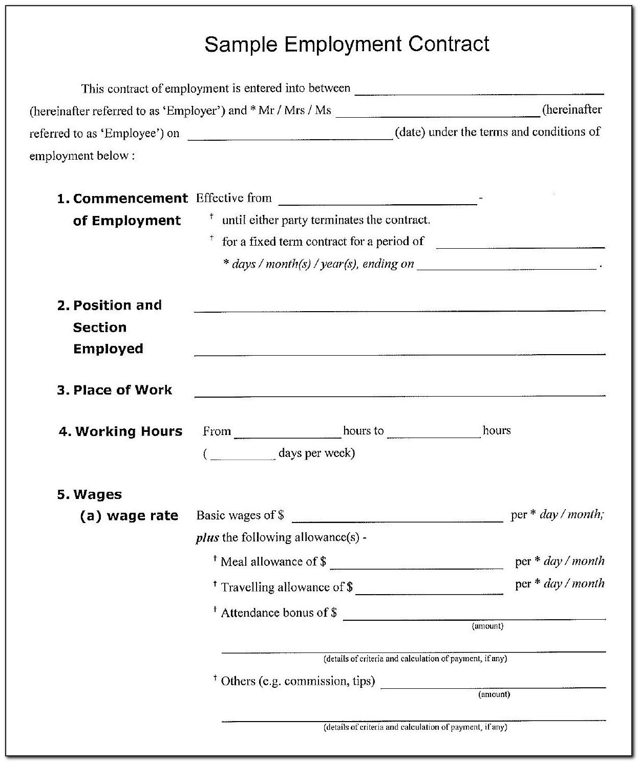 Simple Employment Contract Template Uk