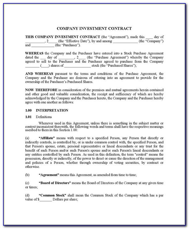 Simple Equity Investment Agreement Template