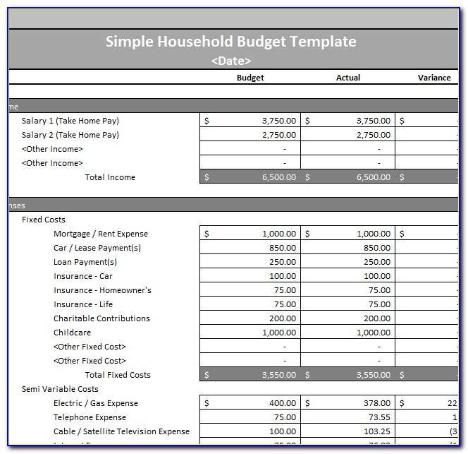 Simple Household Budget Sheet
