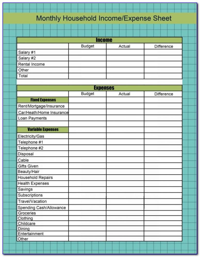 Simple Household Budget Spreadsheet Template