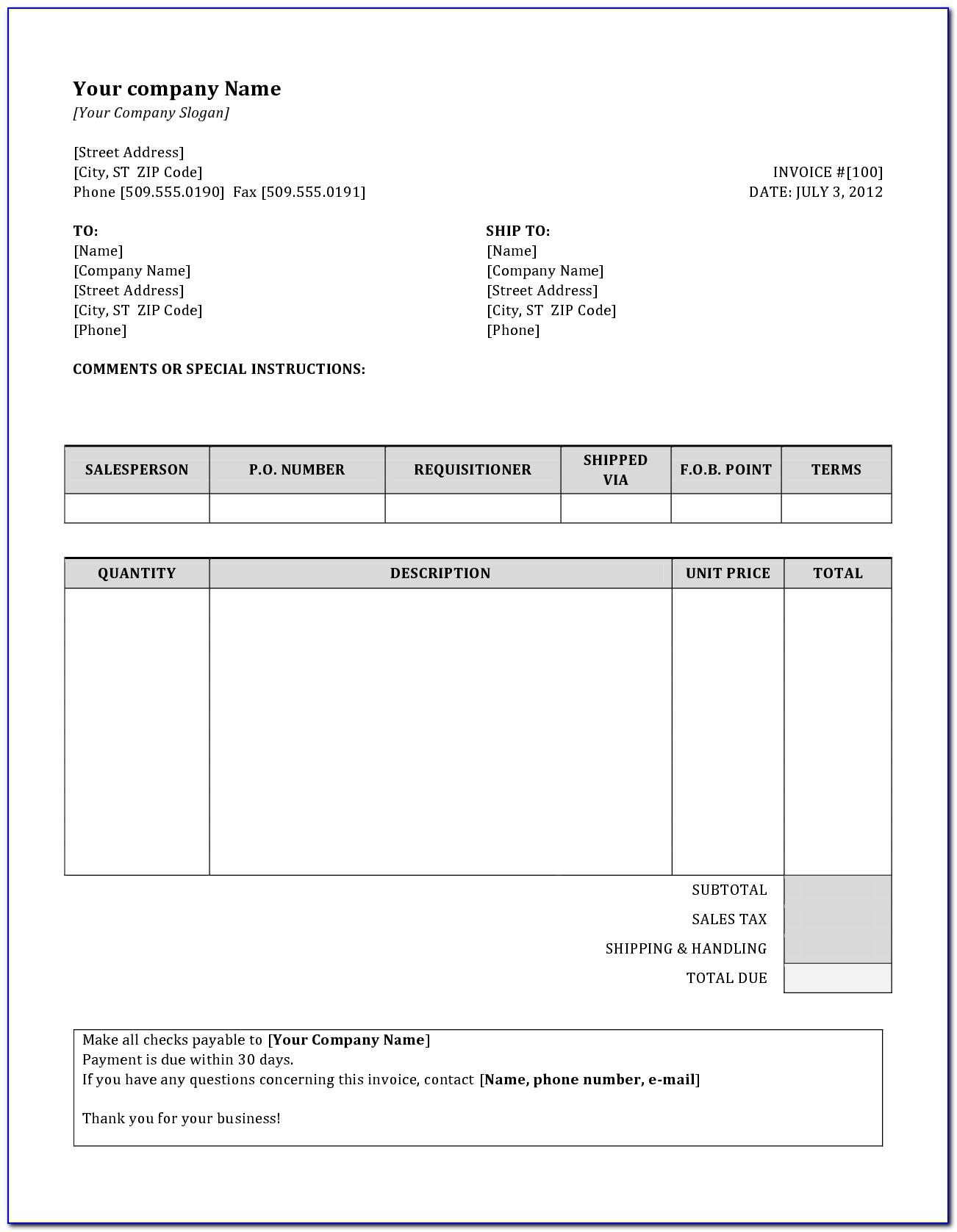 Simple Invoice Template Docx
