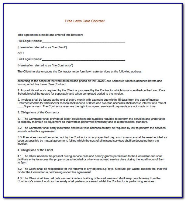Simple Lawn Care Contract Template