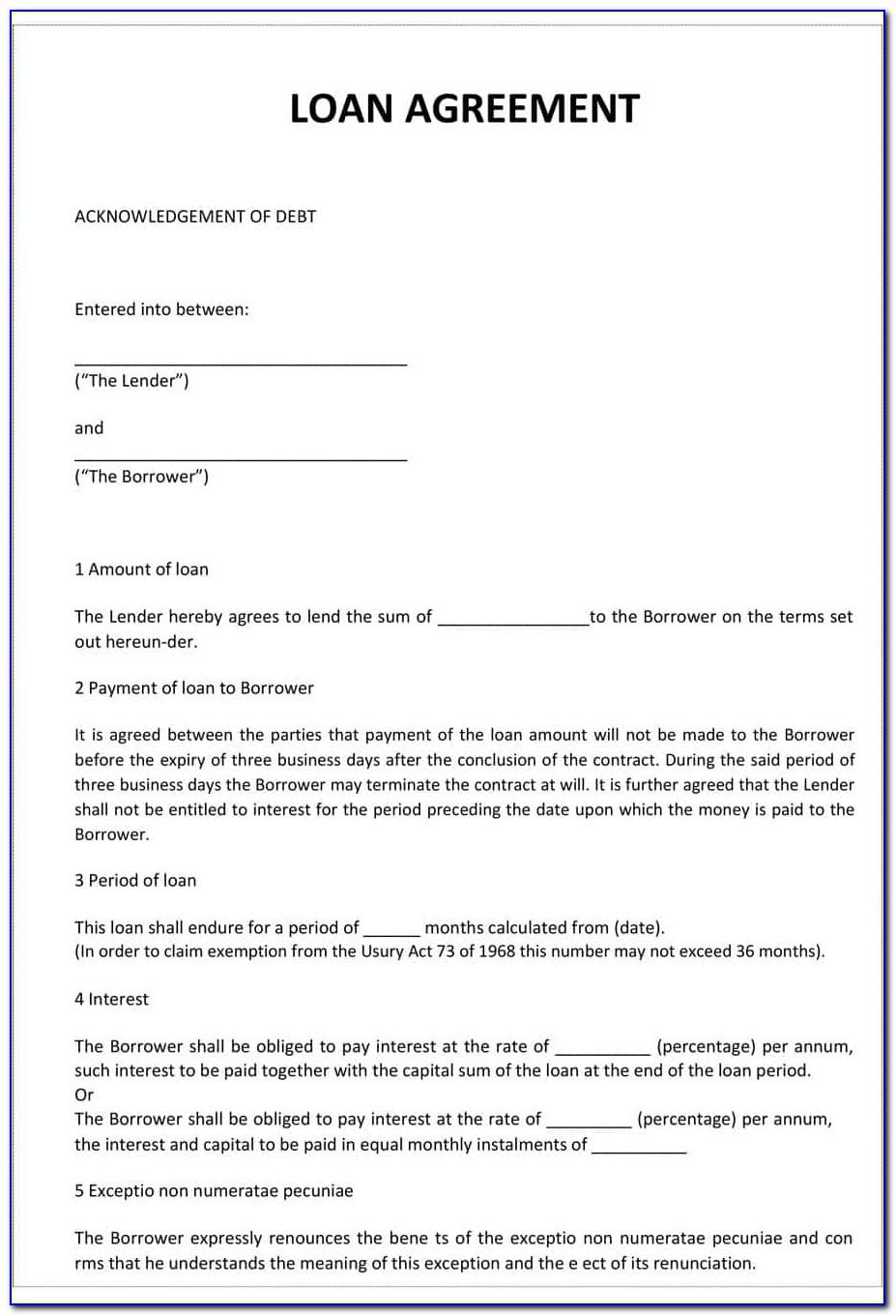 Simple Money Lending Contract Template