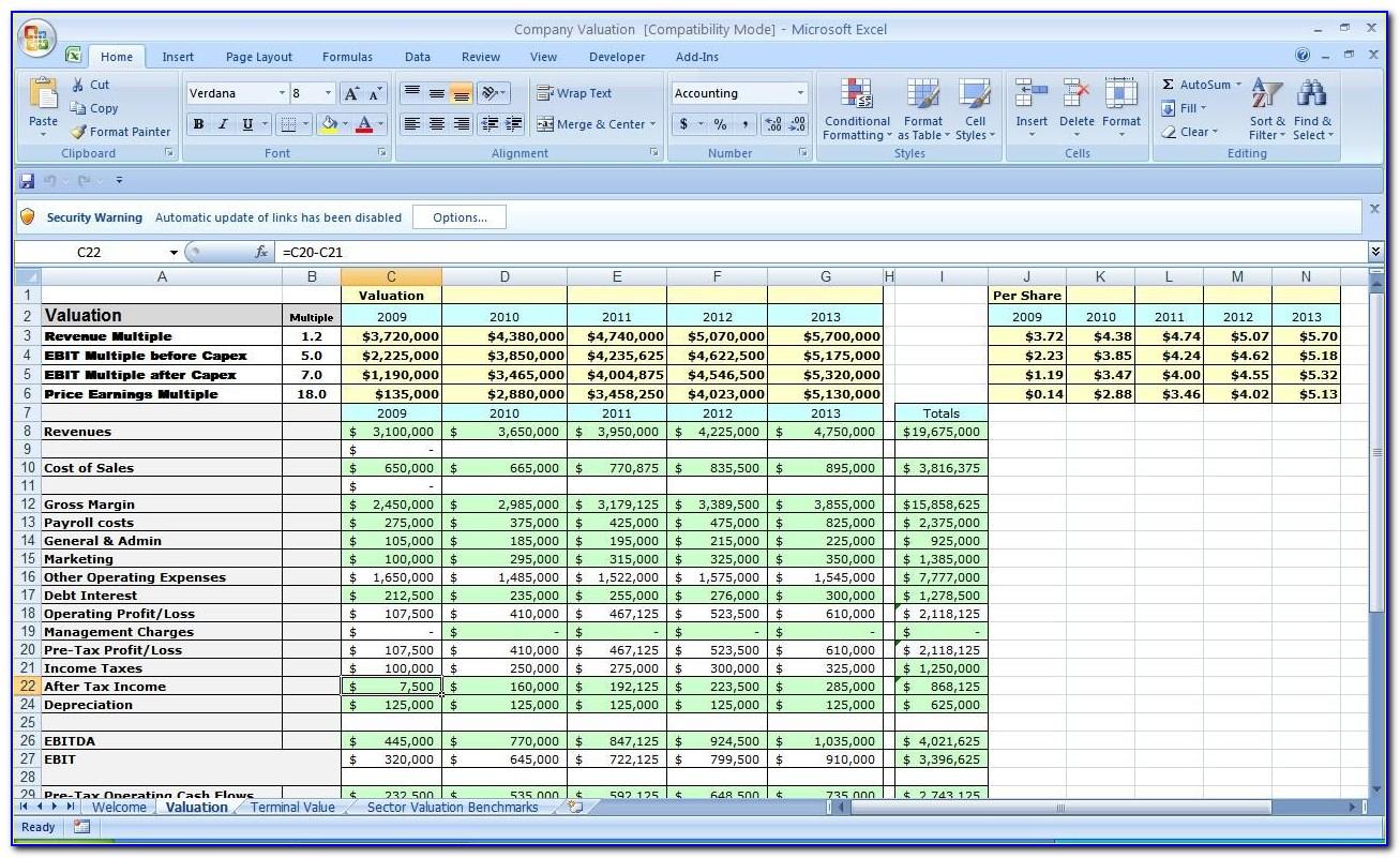 Simple P&l Template Excel