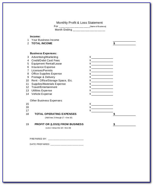 Simple Profit And Loss Statement Pdf