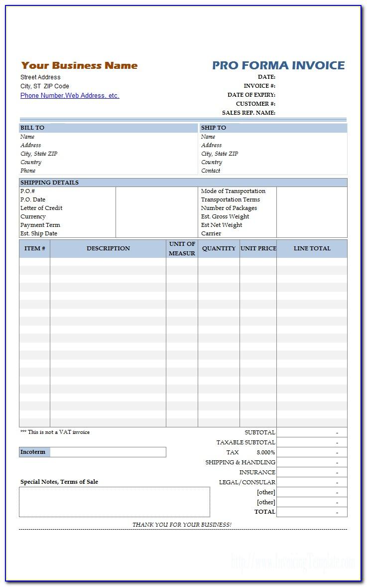 Simple Proforma Invoice Template Excel
