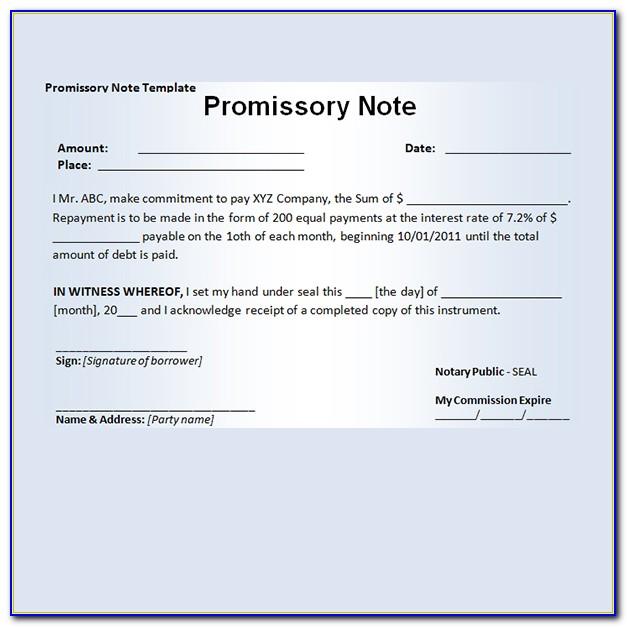 Simple Promissory Note Example Template