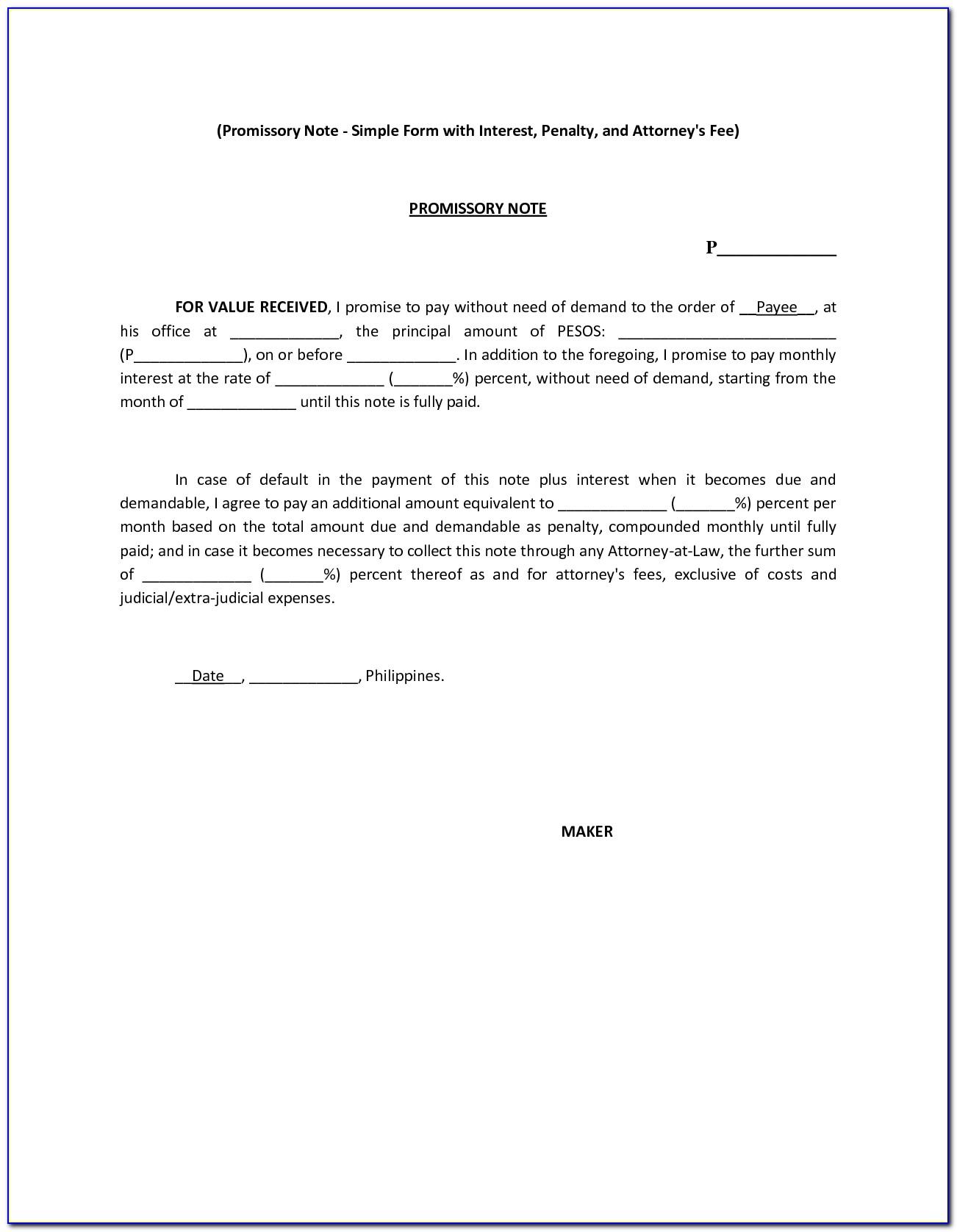 Simple Promissory Note Template Form