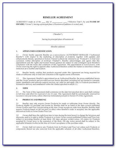 Simple Software Reseller Agreement Template