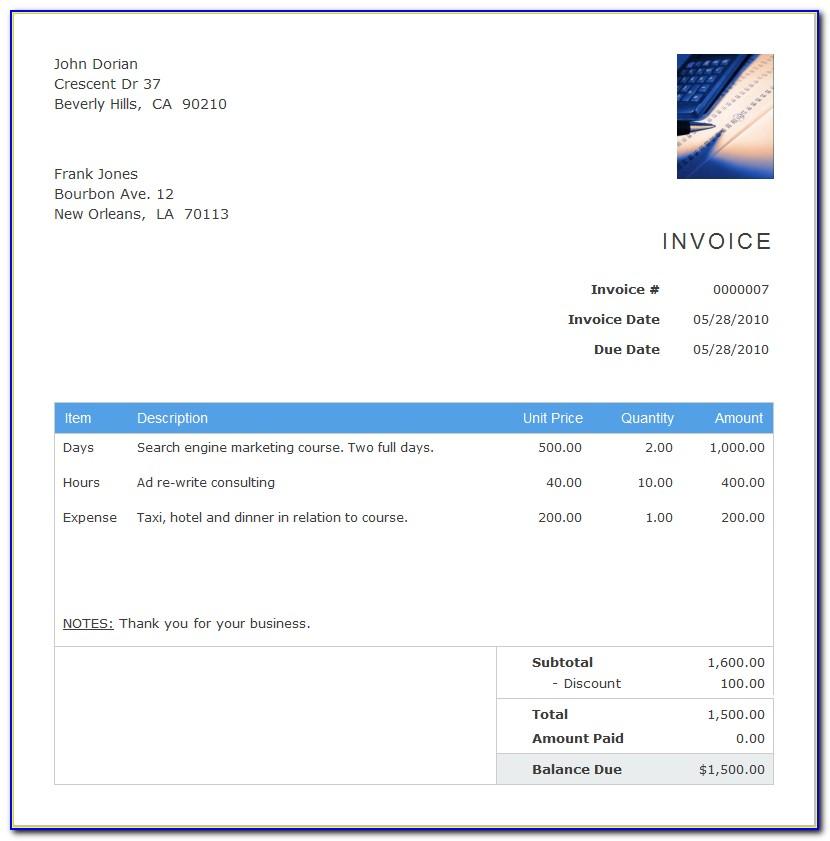 Small Business Invoice Template Free Uk