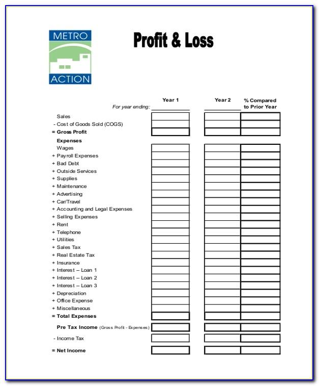 Small Business Profit And Loss Statement Example