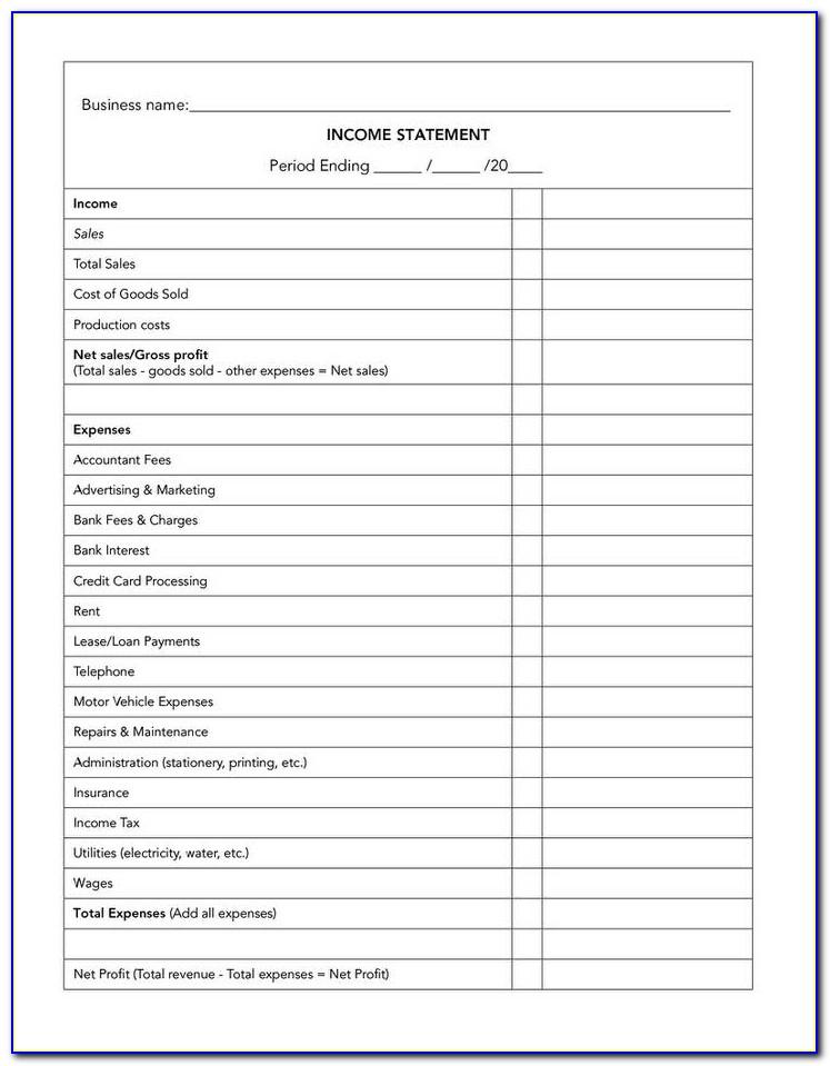 Small Business Profit And Loss Statement Template