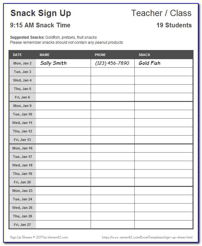 Snack Schedule Template For Softball