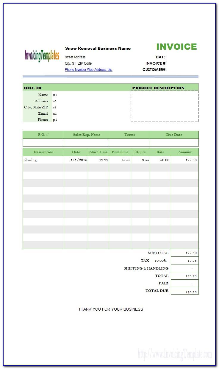 Snow Removal Invoice Template Excel