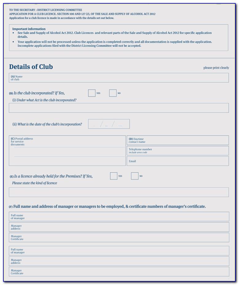 Social Club Membership Application Form Template