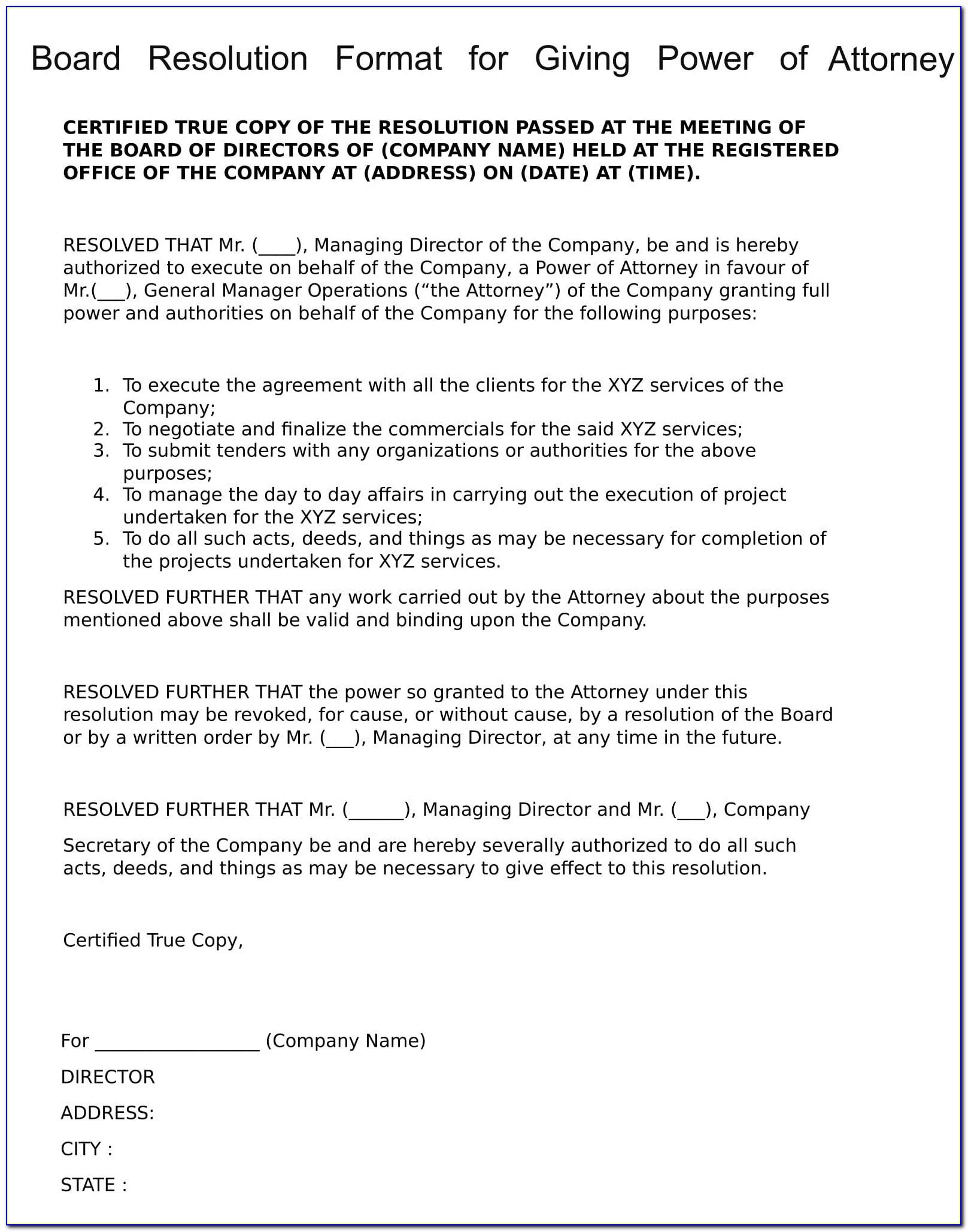 Special Power Of Attorney Form Example