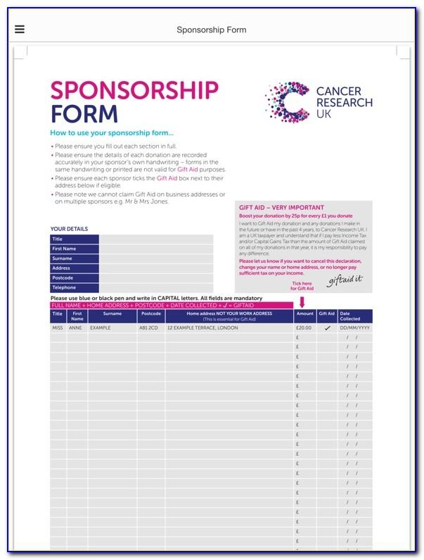 Sponsorship Form Template Cancer Research