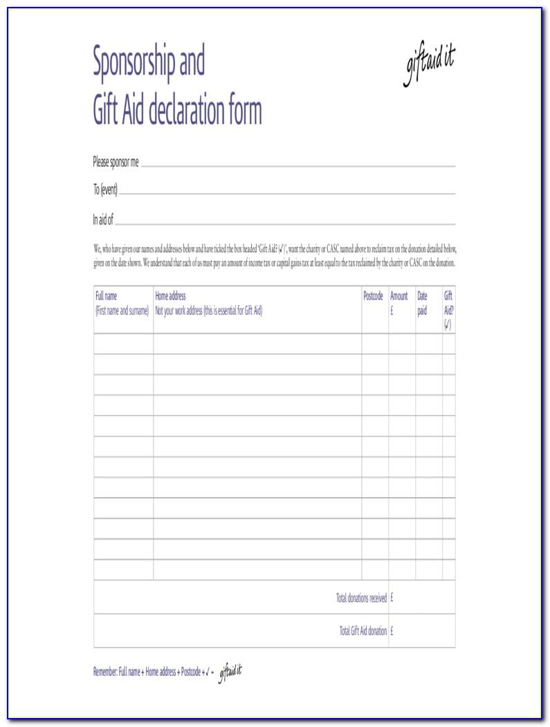 Sponsorship Form Template Gift Aid