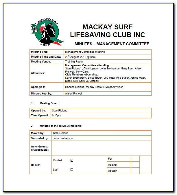 Sports Club Meeting Minutes Template